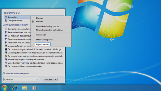 Configuratiescherm in Windows 7 besturingssysteem.