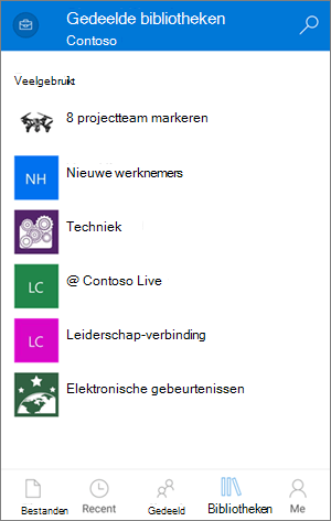 Bibliotheken openen via de OneDrive voor Bedrijven mobiele app