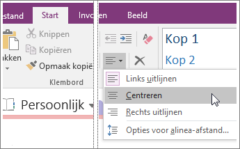 Schermafbeelding van de knop Alinea-uitlijning in OneNote 2016.