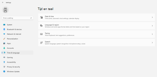 Tijd- en taalmenu in Windows 11.