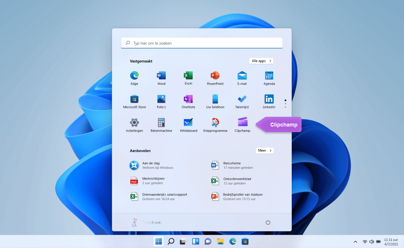 Toont het Clipchamp-pictogram in Windows 11.