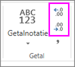 het aantal decimalen voor een getalnotatie verhogen of verlagen