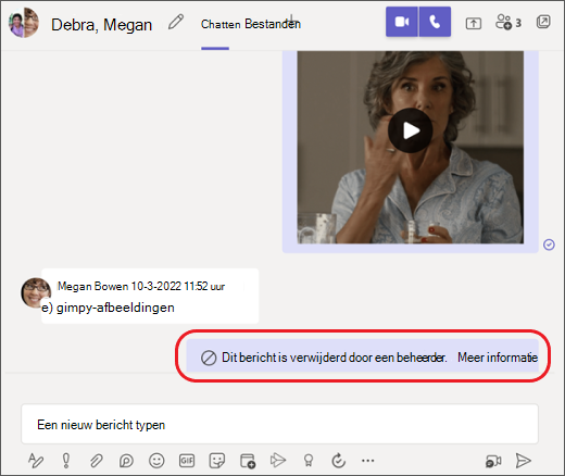 Teams-bericht verwijderd door een beheerder