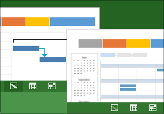 Afbeelding met twee weergaven van een projectplan