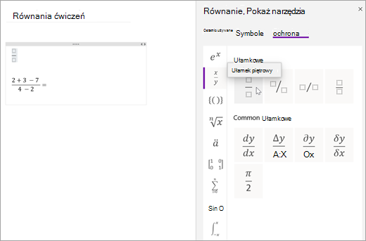 Wybierz pozycję Struktury, a następnie wybierz kategorię, aby przeglądać dostępne struktury matematyczne.