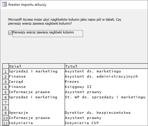 Importowanie danych z programu Excel