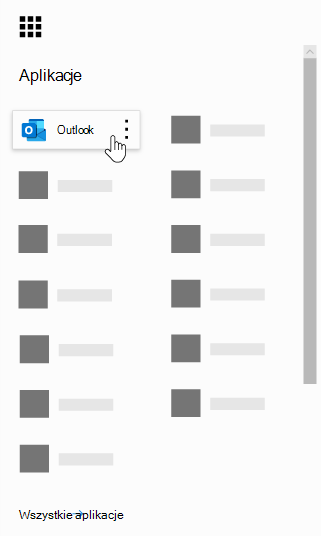 Ikona Uruchamianie aplikacji platformy Microsoft 365 z wyróżnioną aplikacją Outlook.