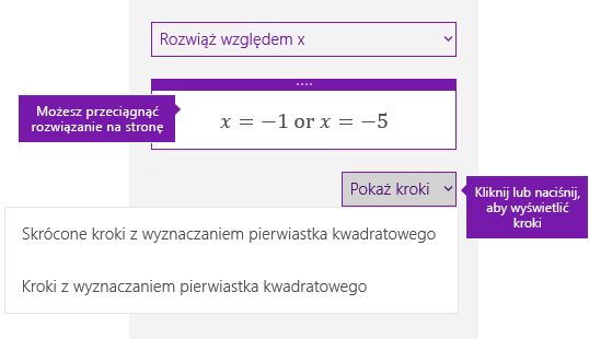 Przycisk Pokaż kroki w okienku Zadanie matematyczne