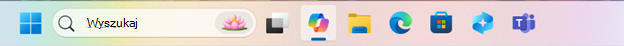 Zrzut ekranu przedstawiający pasek zadań systemu Windows z wybraną ikoną Copilot w systemie Windows.