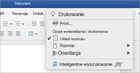 Zrzut ekranu przedstawiający menu Powiedz mi