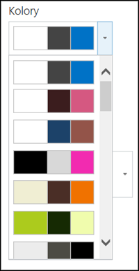 Zrzut ekranu przedstawiający menu wyboru koloru w nowej witrynie programu SharePoint