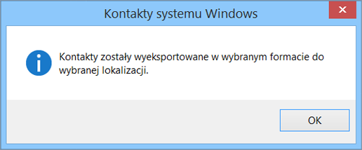 Pojawi się końcowy komunikat informujący o wyeksportowaniu kontaktów do pliku csv.