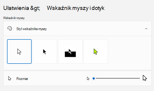 Wskaźnik myszy & dotyk w Ustawienia