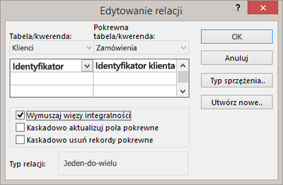 Edytowanie istniejącej relacji między tabelami
