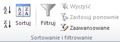 Grupa Sortowanie i filtrowanie na karcie Dane