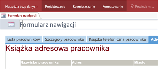 Wycinek ekranu przedstawiający formularz nawigacji