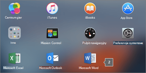 Pokazuje ikonę programu Microsoft Word w częściowym widoku Launchpada
