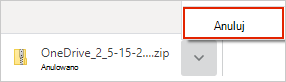 Okno dialogowe anulowania pobierania w usłudze OneDrive