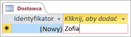 Wycinek ekranu przedstawiający identyfikator w tabeli Dostawcy