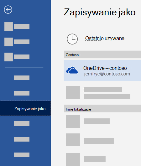 Zapisywanie pliku z programu Word w usłudze OneDrive dla Firm