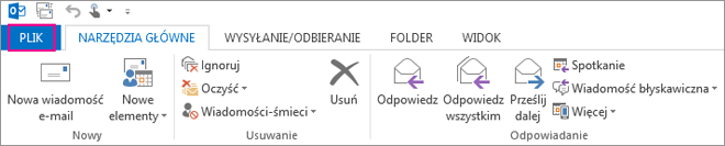 Tak wygląda wstążka programu klasycznego Outlook