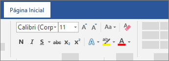 Opções de formatação de texto na faixa de opções do Word