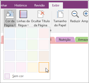 Screenshot of the Page Color button in OneNote 2016.