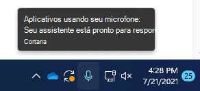 Captura de tela do ícone do microfone na barra de tasskbar.