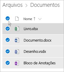 Captura de tela da seleção de todos os arquivos e pastas do OneDrive