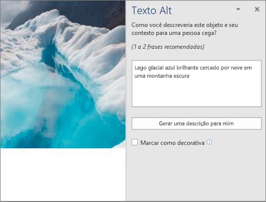 Caixa de diálogo novo Texto Alt mostrando o texto alt autogerado no Word