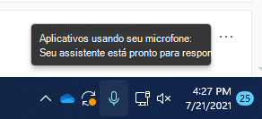 Captura de tela do ícone do microfone na barra de tarefas.