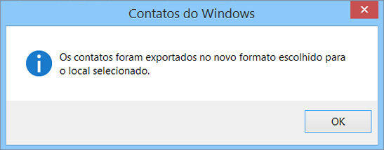 Você verá uma mensagem final informando que os seus contatos foram exportados para um arquivo .csv.