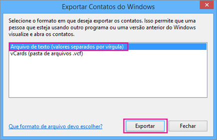 Escolha CSV e, em seguida, Exportar.