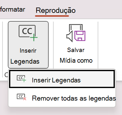 Inserir ou remover legendas de um vídeo no PowerPoint.