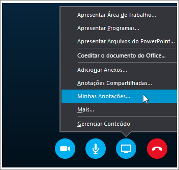 Captura de tela de como compartilhar anotações do OneNote 2016 no Skype para Empresas.