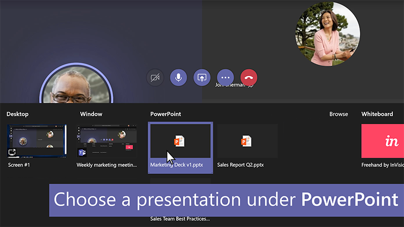 Uma apresentação de PowerPoint em uma reunião do Teams