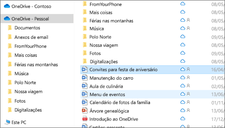 Uma captura de tela exibindo a pasta Pessoal do OneDrive no Explorador de Arquivos.