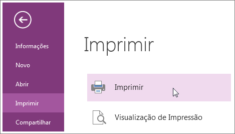 Você pode imprimir as páginas do OneNote no menu Imprimir