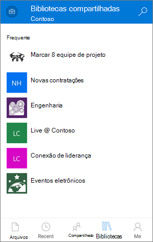 Acessando bibliotecas por meio OneDrive for Business aplicativo móvel