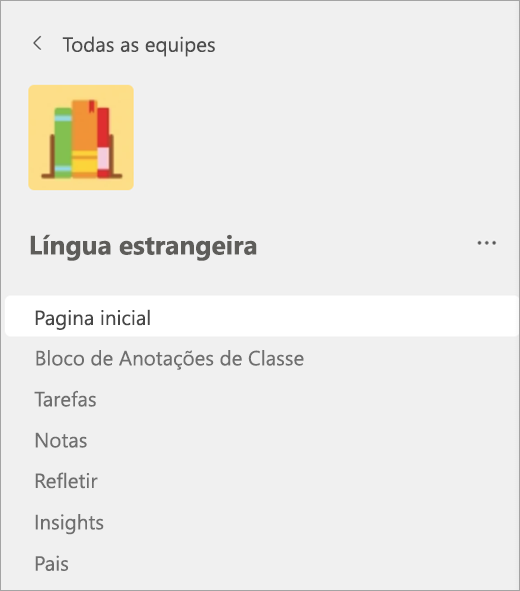 Home page selecionada em uma equipe de classe.