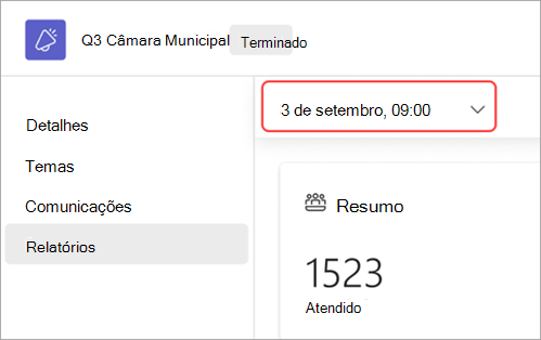 Captura de ecrã a realçar a IU de como ver relatórios de assembleia para uma data diferente