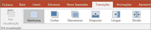 O separador Transições no Friso do PowerPoint