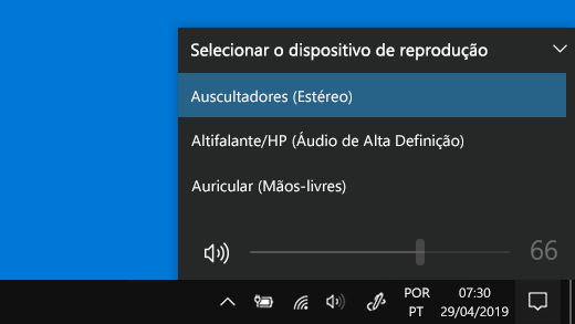 Selecionar dispositivo de reprodução Bluetooth