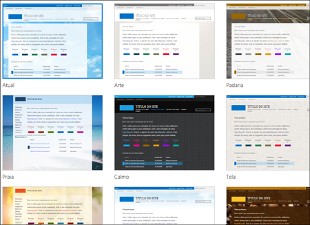 Página do SharePoint Online, que mostra imagens de modelos de sites