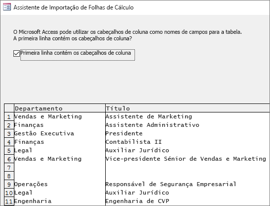 Importar dados do Excel