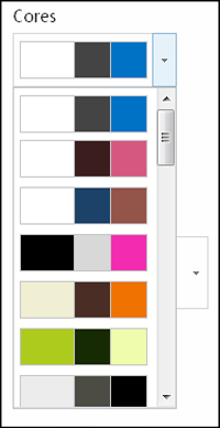 Captura de ecrã do menu de escolha das cores num site do SharePoint novo