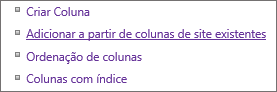 Grande plano da ligação Adicionar coluna existente na página Definições