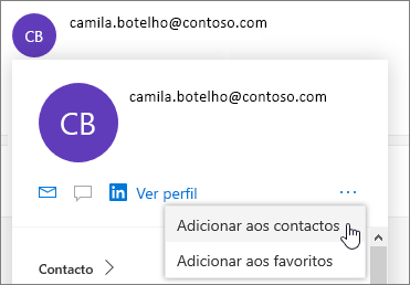 Selecione os três pontos e, em seguida, selecione Adicionar aos contactos