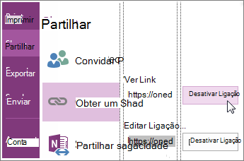 Ativar ou desativar uma ligação de partilha