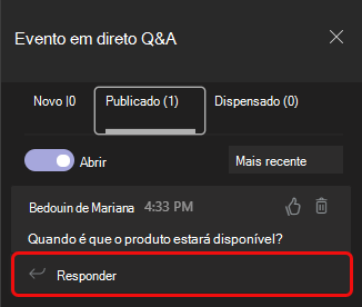 O separador Publicado é o segundo separador